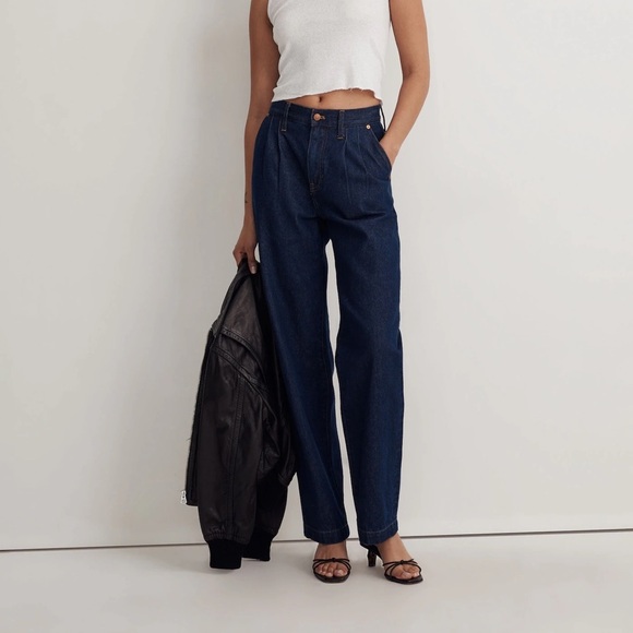 Madewell Denim - Madewell Baggy Straight Jeans Woodham Dark Blue Wash Pleated Edition NH757 Sz 26
